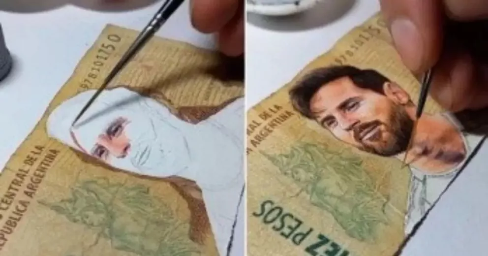Un joven jujeño retrató al ídolo argentino en un billete de $10 que se hizo viral. (Imagen internet)