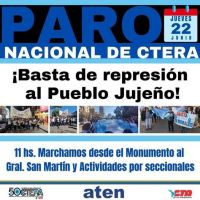 Por conflictividad en Jujuy, el jueves paran los docentes de ATEN